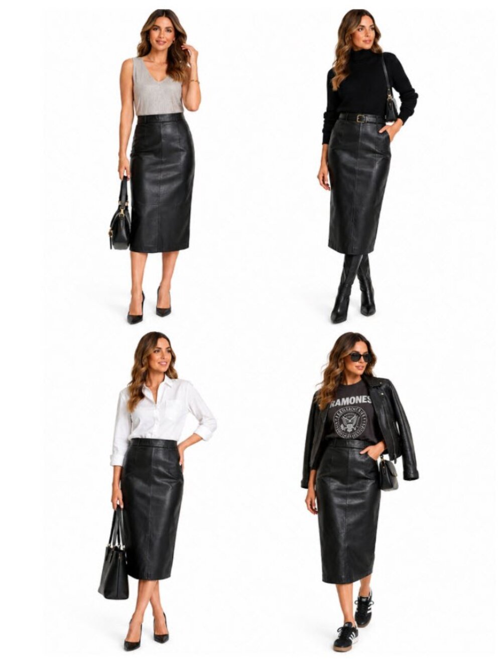 Danier Black Leather Pencil Midi Skirt Size 10 Lined Classic Office Chic